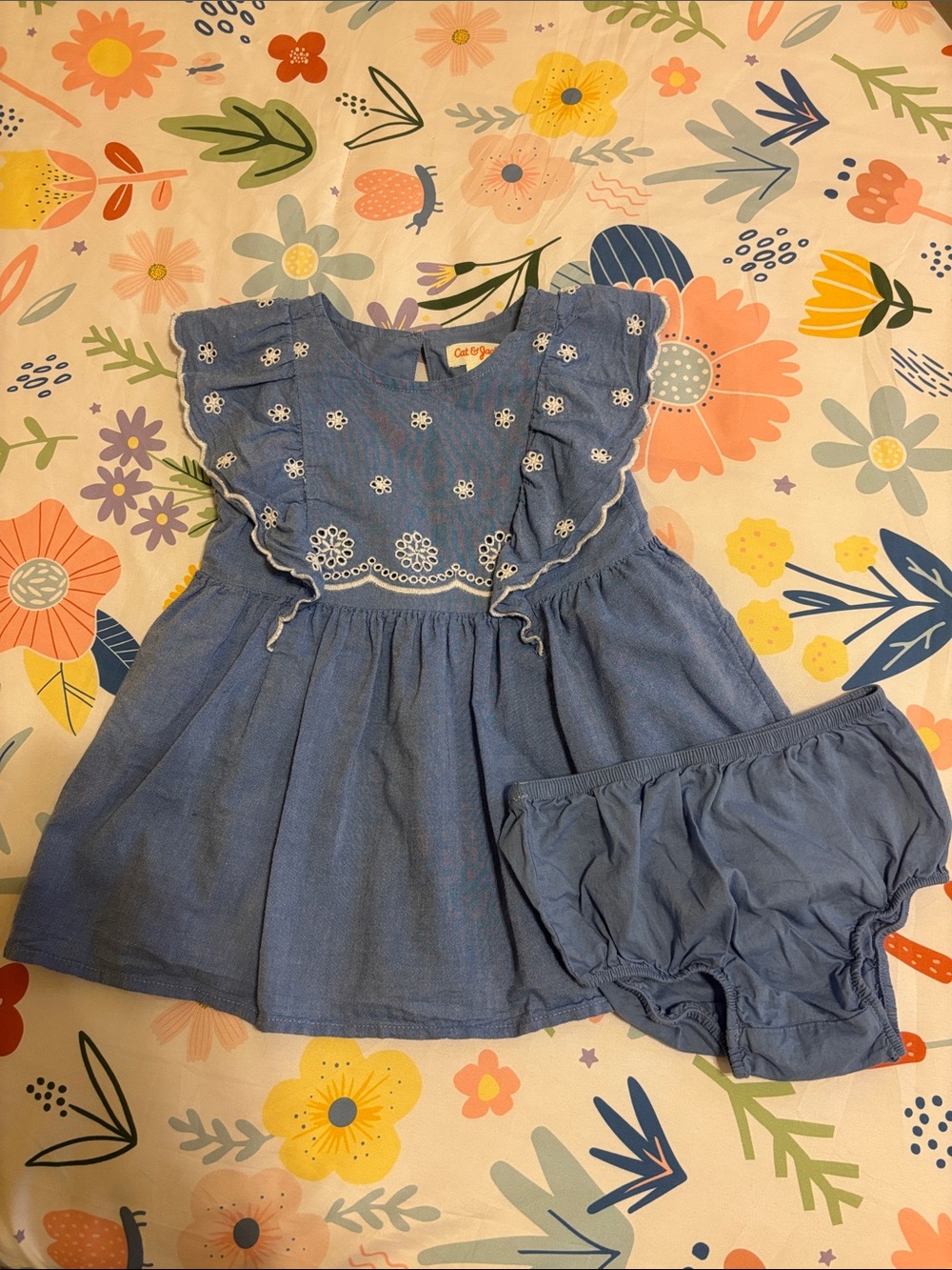 Cat & Jack Light Blue Eyelet Ruffle Dress with Bloomers